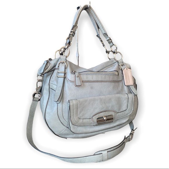 Coach Slate Gray Shimmer Leather Satchel Crossbody Bag - Picture 14 of 15
